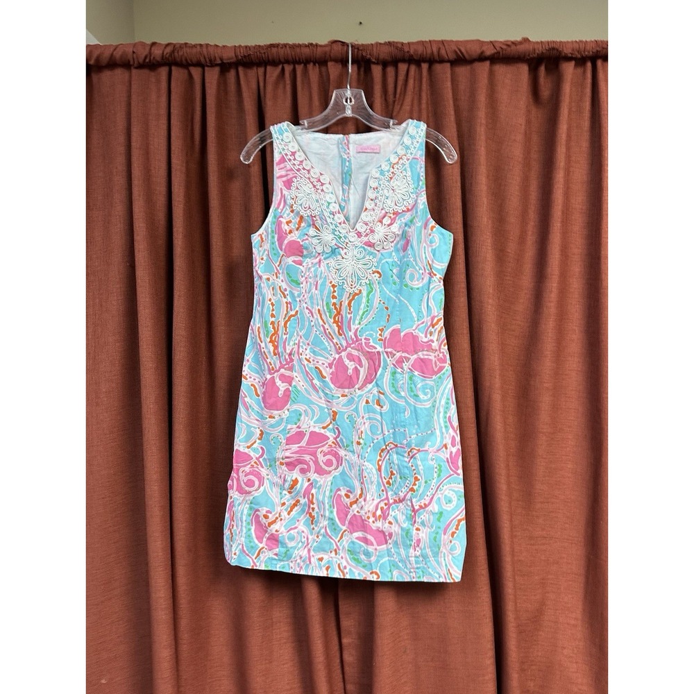 Lilly Pulitzer Dress Women's  Gabby Jellies Be Jammin Shift Pink Blue Size Small